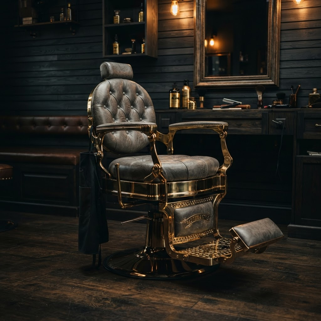 Vintage brass and leather barber chair